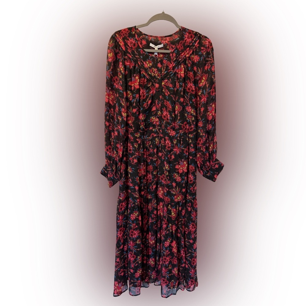 NWT Derek Lam 10 Crosby Tracy Black Floral Printed Midi Dress, Size 14 - Picture 7 of 13